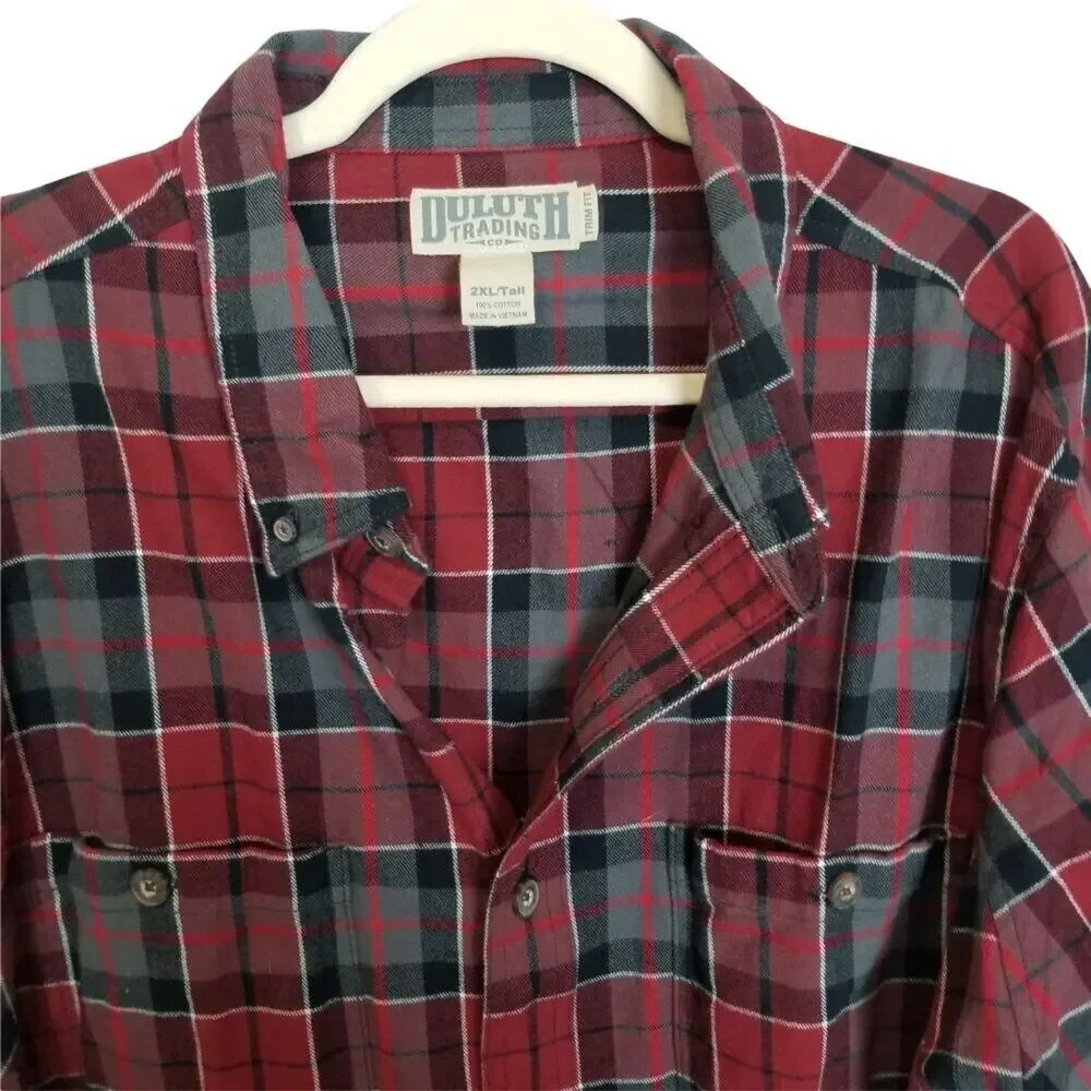 Duluth Trading Co Mens Plaid Button Down Shirt Sz 2XLT Trim Fit Gorpcore Casual